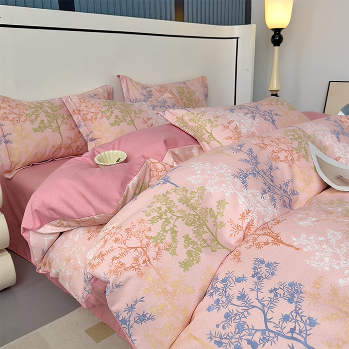 91家纺网 家纺一手货源 找家纺 优品阁 2024新款全棉磨毛四件套单品系列-单被套 暗木幽香-粉