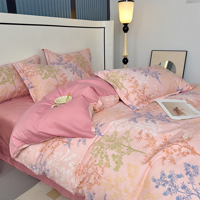 91家纺网 家纺一手货源 找家纺 优品阁 2024新款全棉磨毛四件套单品系列-单被套 暗木幽香-粉