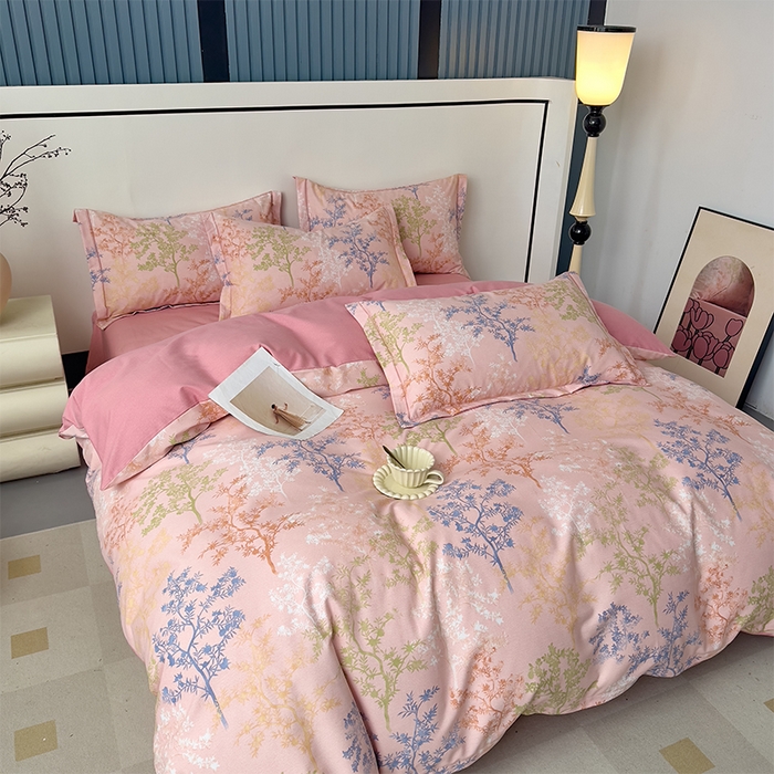 91家纺网 家纺一手货源 找家纺 优品阁 2024新款全棉磨毛四件套单品系列-单被套 暗木幽香-粉