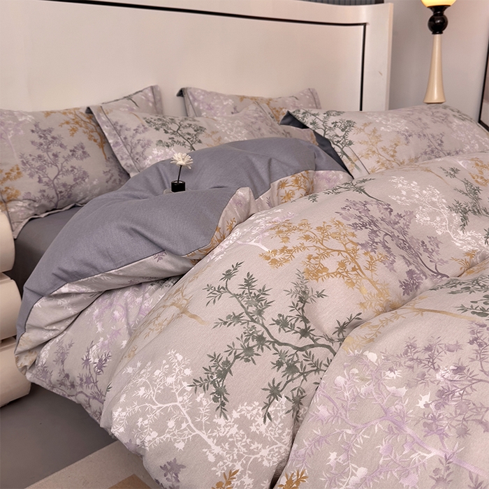 91家纺网 家纺一手货源 找家纺 优品阁 2024新款全棉磨毛四件套单品系列-单被套 暗木幽香-灰