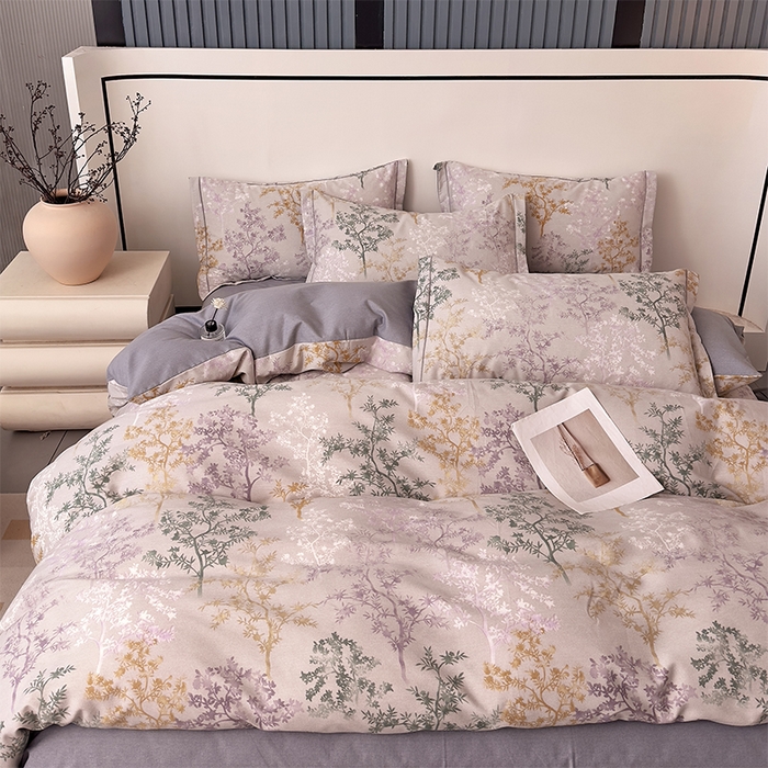 91家纺网 家纺一手货源 找家纺 优品阁 2024新款全棉磨毛四件套单品系列-单被套 暗木幽香-灰