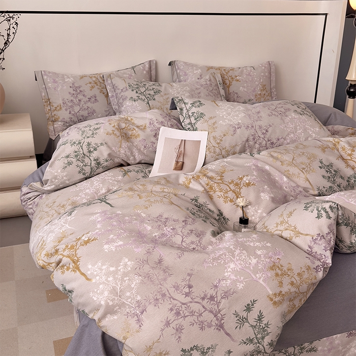 91家纺网 家纺一手货源 找家纺 优品阁 2024新款全棉磨毛四件套单品系列-单被套 暗木幽香-灰