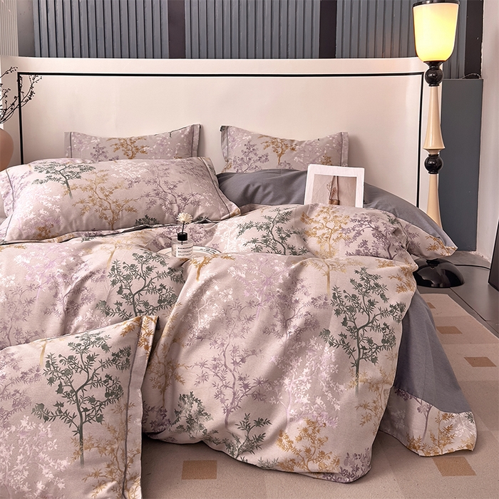 91家纺网 家纺一手货源 找家纺 优品阁 2024新款全棉磨毛四件套单品系列-单被套 暗木幽香-灰