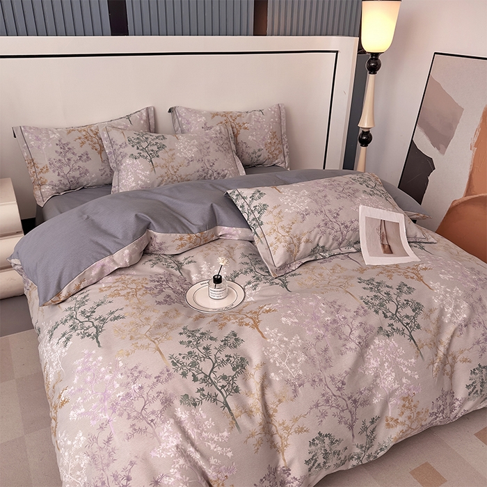 91家纺网 家纺一手货源 找家纺 优品阁 2024新款全棉磨毛四件套单品系列-单被套 暗木幽香-灰