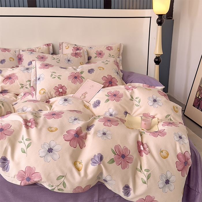 91家纺网 家纺一手货源 找家纺 优品阁 2024新款全棉磨毛四件套单品系列-单被套 好春光-紫