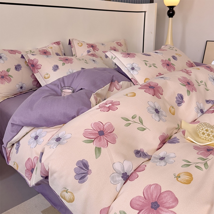 91家纺网 家纺一手货源 找家纺 优品阁 2024新款全棉磨毛四件套单品系列-单被套 好春光-紫