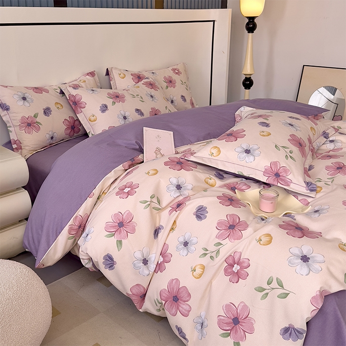 91家纺网 家纺一手货源 找家纺 优品阁 2024新款全棉磨毛四件套单品系列-单被套 好春光-紫