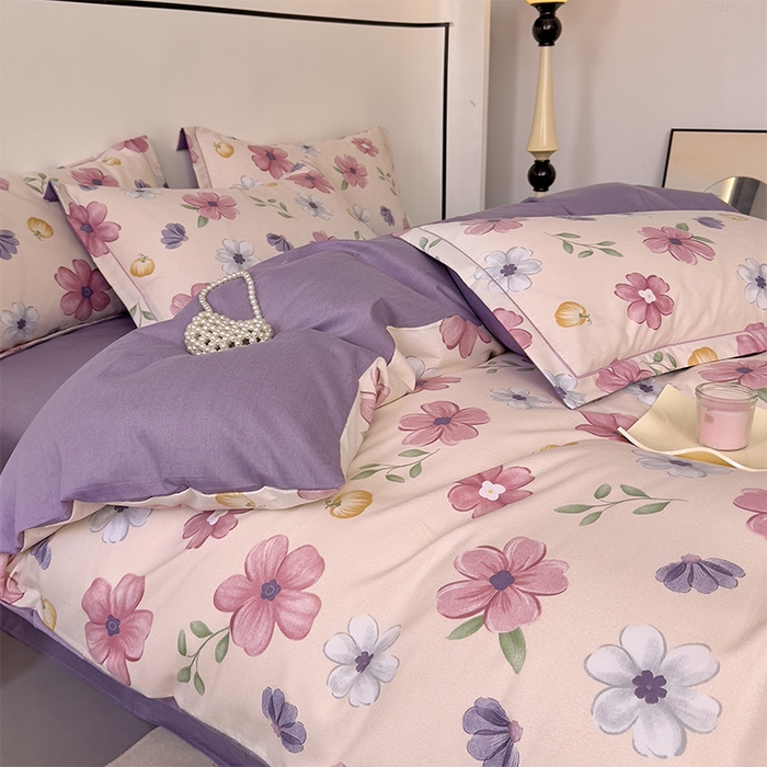 91家纺网 家纺一手货源 找家纺 优品阁 2024新款全棉磨毛四件套单品系列-单被套 好春光-紫