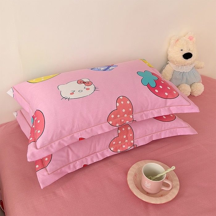 91家纺网 家纺一手货源 找家纺 优品阁 2024新款全棉磨毛四件套单品系列-单被套 萌宠精灵-粉