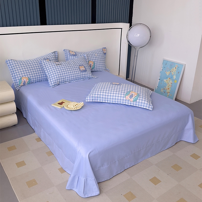 91家纺网 家纺一手货源 找家纺 优品阁 2024新款全棉磨毛四件套单品系列-单被套 喵喵-蓝