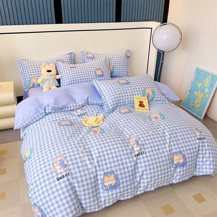 91家纺网 家纺一手货源 找家纺 优品阁 2024新款全棉磨毛四件套单品系列-单被套 喵喵-蓝