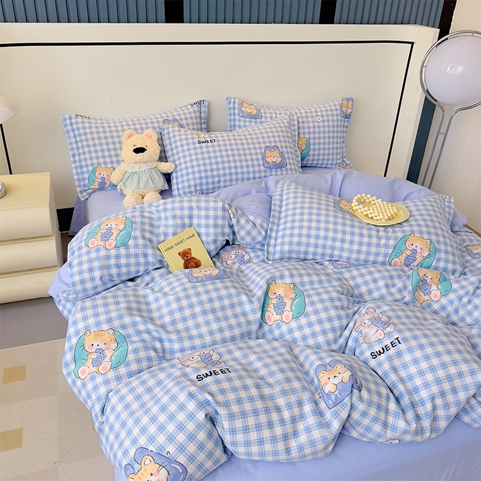 91家纺网 家纺一手货源 找家纺 优品阁 2024新款全棉磨毛四件套单品系列-单被套 喵喵-蓝