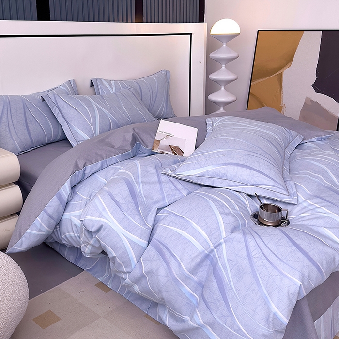 91家纺网 家纺一手货源 找家纺 优品阁 2024新款全棉磨毛四件套单品系列-单被套 岁月长河-蓝