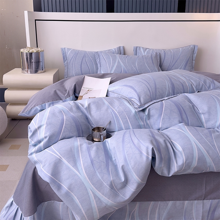 91家纺网 家纺一手货源 找家纺 优品阁 2024新款全棉磨毛四件套单品系列-单被套 岁月长河-蓝