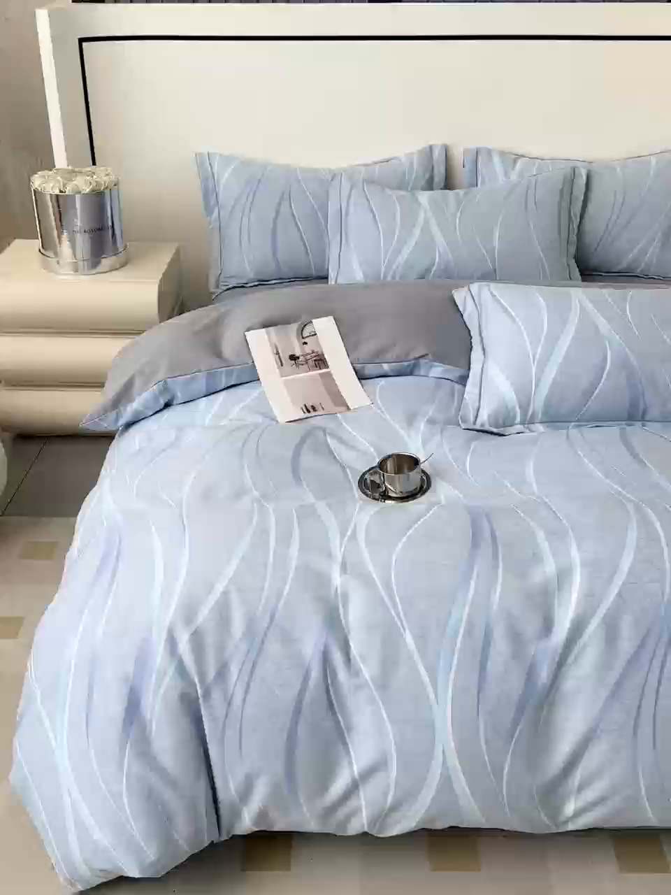 91家纺网 家纺一手货源 找家纺 优品阁 2024新款全棉磨毛四件套单品系列-单被套 岁月长河-蓝