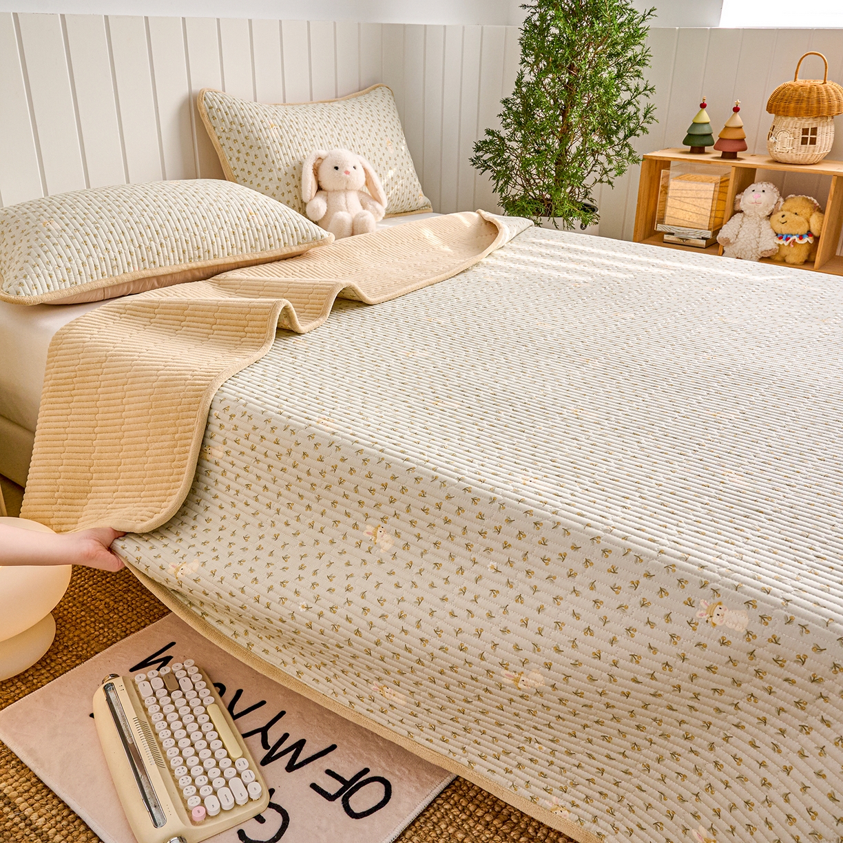 91家纺网 家纺一手货源 找家纺 （总）X猫先生 2026新品A全棉B牛奶绒床盖一面全棉一面牛奶绒床盖炕盖加厚床单床垫四季款系列三