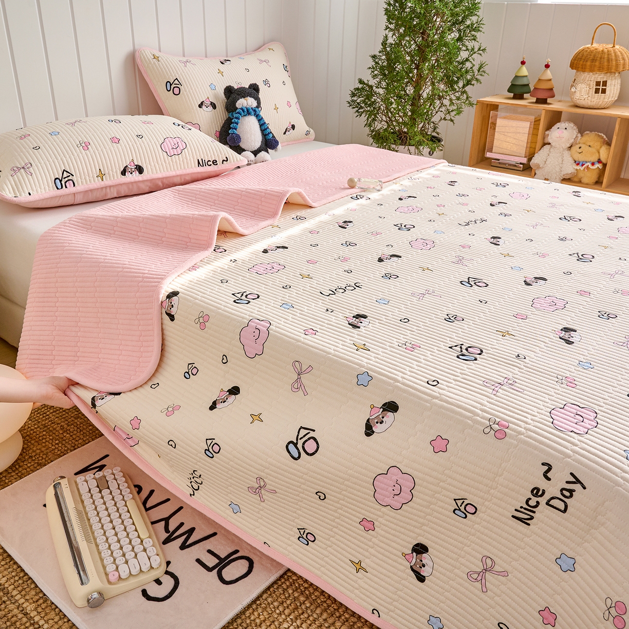 91家纺网 家纺一手货源 找家纺 （总）X猫先生 2026新品A全棉B牛奶绒床盖一面全棉一面牛奶绒床盖炕盖加厚床单床垫四季款系列三