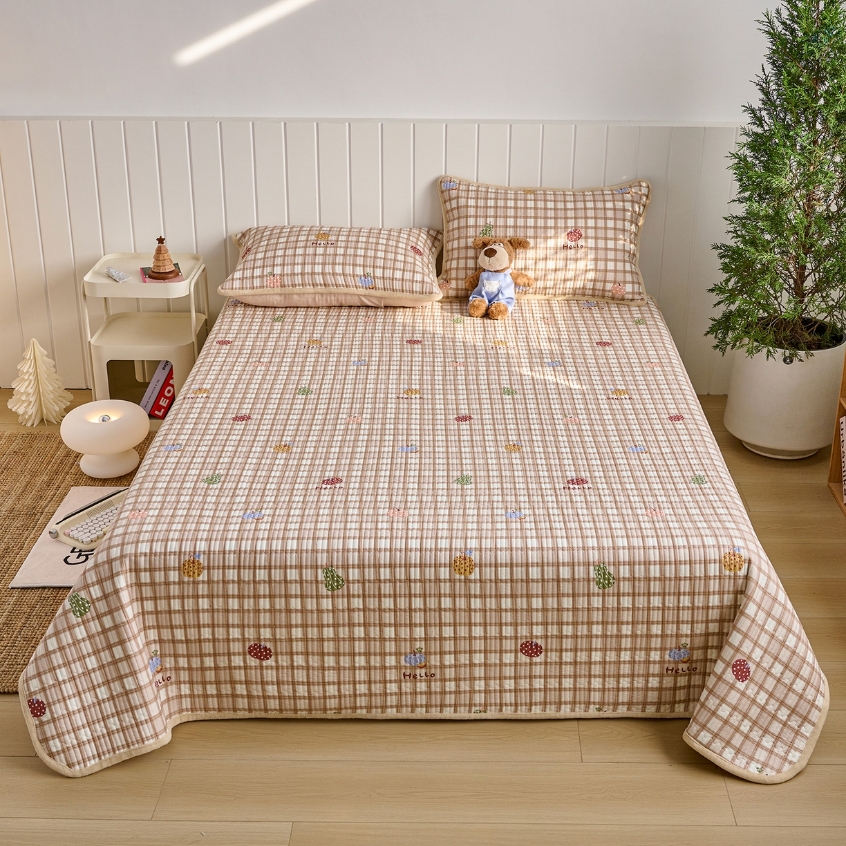 91家纺网 家纺一手货源 找家纺 X猫先生 2026新品A全棉B牛奶绒床盖一面全棉一面牛奶绒床盖炕盖加厚床单床垫四季款系列三 焦糖南瓜格（A棉B棉）