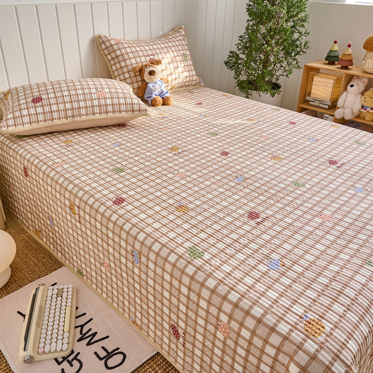 91家纺网 家纺一手货源 找家纺 X猫先生 2026新品A全棉B牛奶绒床盖一面全棉一面牛奶绒床盖炕盖加厚床单床垫四季款系列三 焦糖南瓜格（A棉B棉）