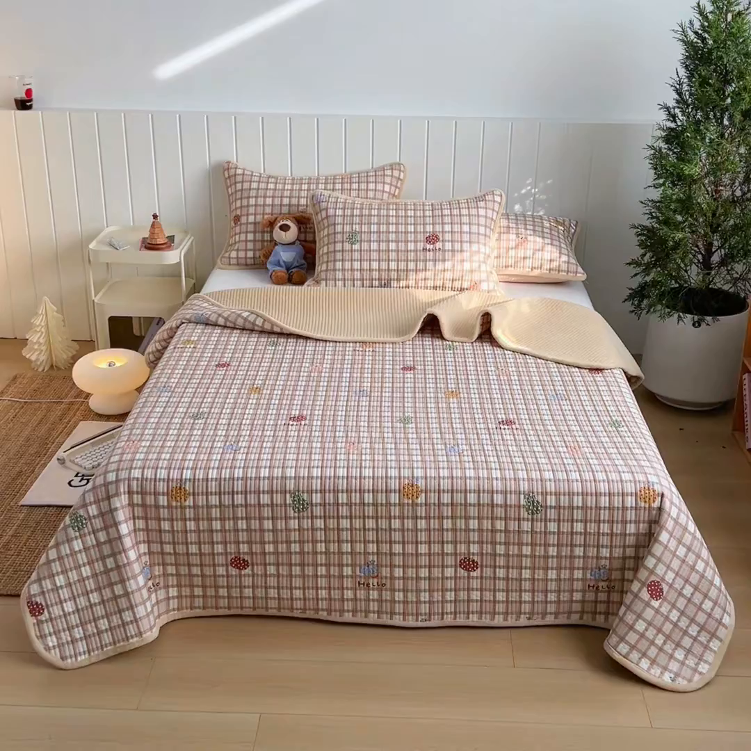 91家纺网 家纺一手货源 找家纺 X猫先生 2026新品A全棉B牛奶绒床盖一面全棉一面牛奶绒床盖炕盖加厚床单床垫四季款系列三 焦糖南瓜格（A棉B棉）