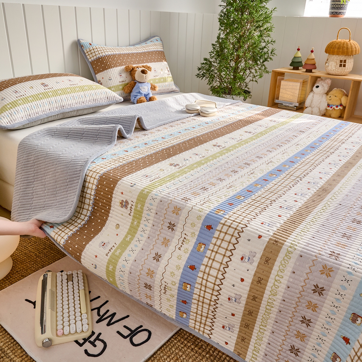 X猫先生 2026新品A全棉B牛奶绒床盖一面全棉一面牛奶绒床盖炕盖加厚床单床垫四季款系列三 童年往事（A棉B绒）