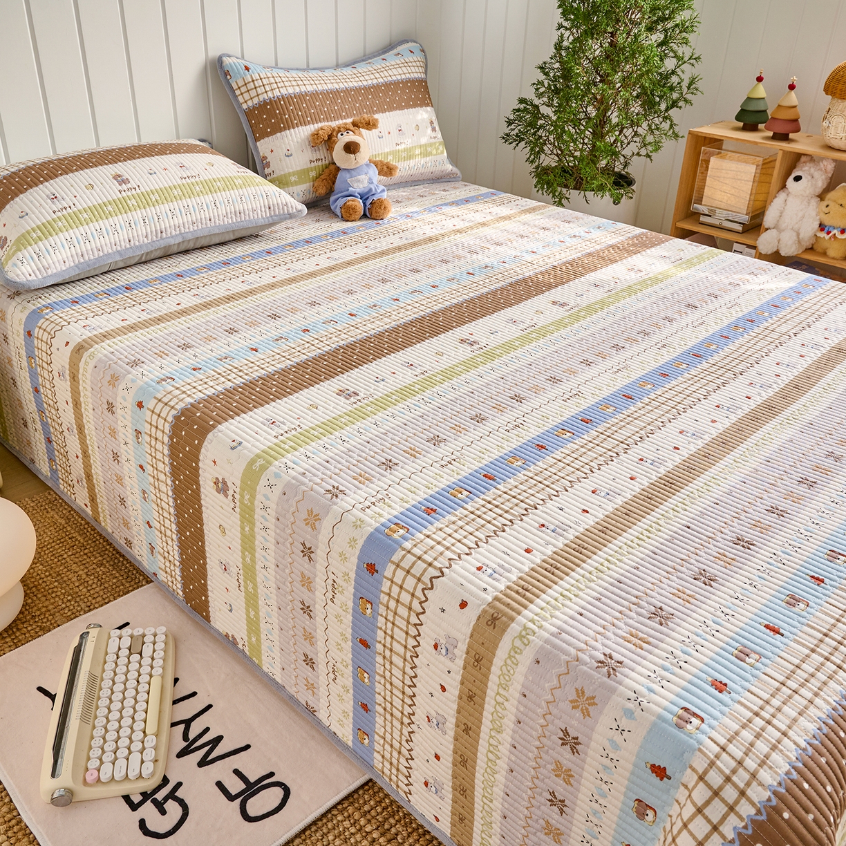 91家纺网 家纺一手货源 找家纺 X猫先生 2026新品A全棉B牛奶绒床盖一面全棉一面牛奶绒床盖炕盖加厚床单床垫四季款系列三 童年往事（A棉B绒）