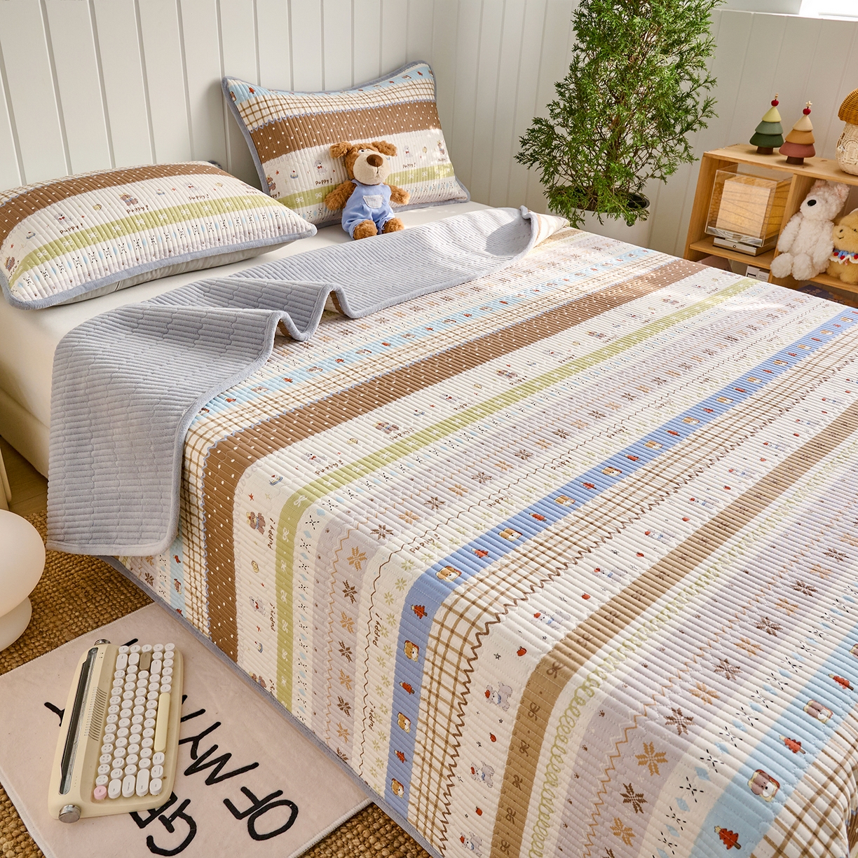 91家纺网 家纺一手货源 找家纺 X猫先生 2026新品A全棉B牛奶绒床盖一面全棉一面牛奶绒床盖炕盖加厚床单床垫四季款系列三 童年往事（A棉B绒）