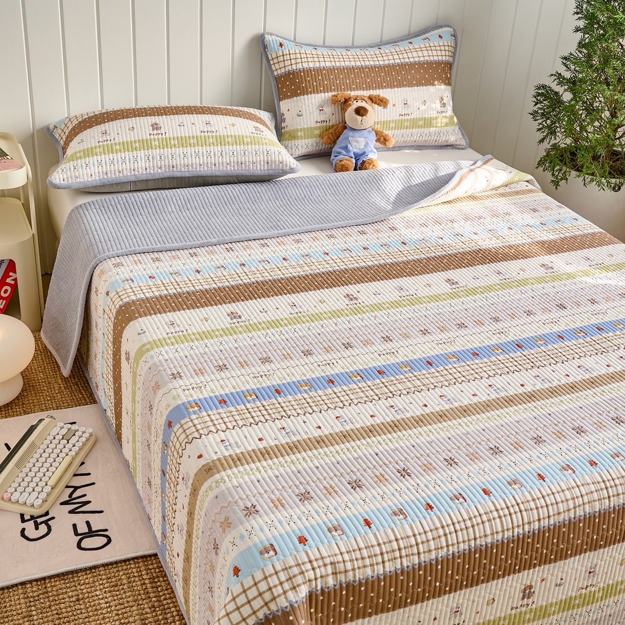 91家纺网 家纺一手货源 找家纺 X猫先生 2026新品A全棉B牛奶绒床盖一面全棉一面牛奶绒床盖炕盖加厚床单床垫四季款系列三 童年往事（A棉B绒）