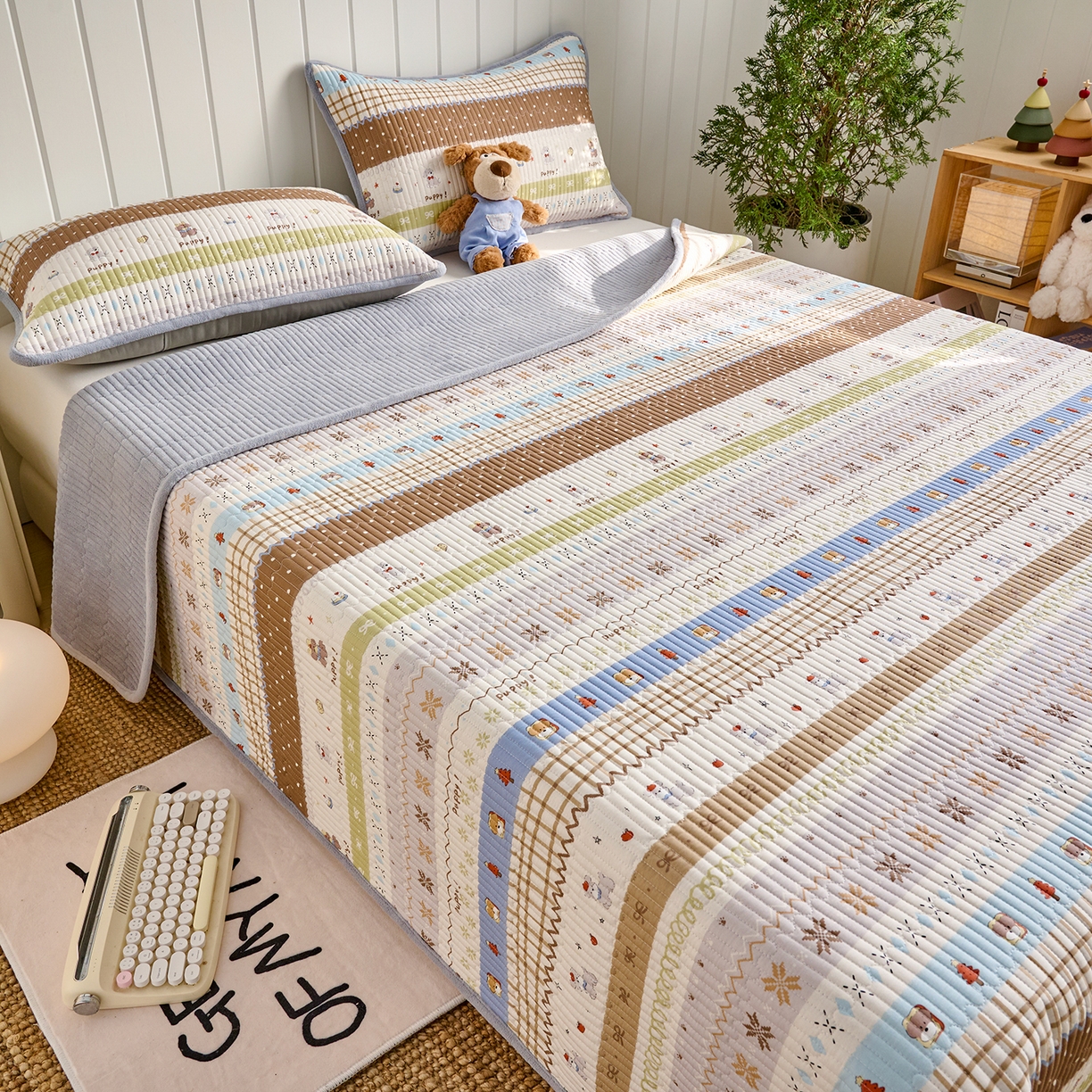 91家纺网 家纺一手货源 找家纺 X猫先生 2026新品A全棉B牛奶绒床盖一面全棉一面牛奶绒床盖炕盖加厚床单床垫四季款系列三 童年往事（A棉B绒）