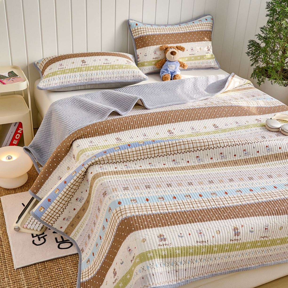 91家纺网 家纺一手货源 找家纺 X猫先生 2026新品A全棉B牛奶绒床盖一面全棉一面牛奶绒床盖炕盖加厚床单床垫四季款系列三 童年往事（A棉B绒）