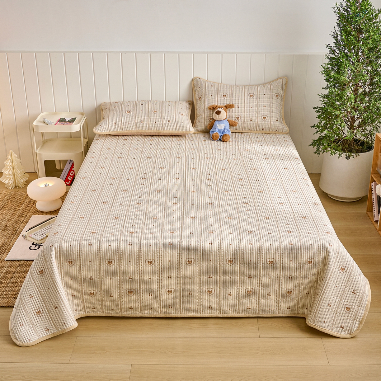 91家纺网 家纺一手货源 找家纺 X猫先生 2026新品A全棉B牛奶绒床盖一面全棉一面牛奶绒床盖炕盖加厚床单床垫四季款系列三 熊熊告白(A棉B绒）