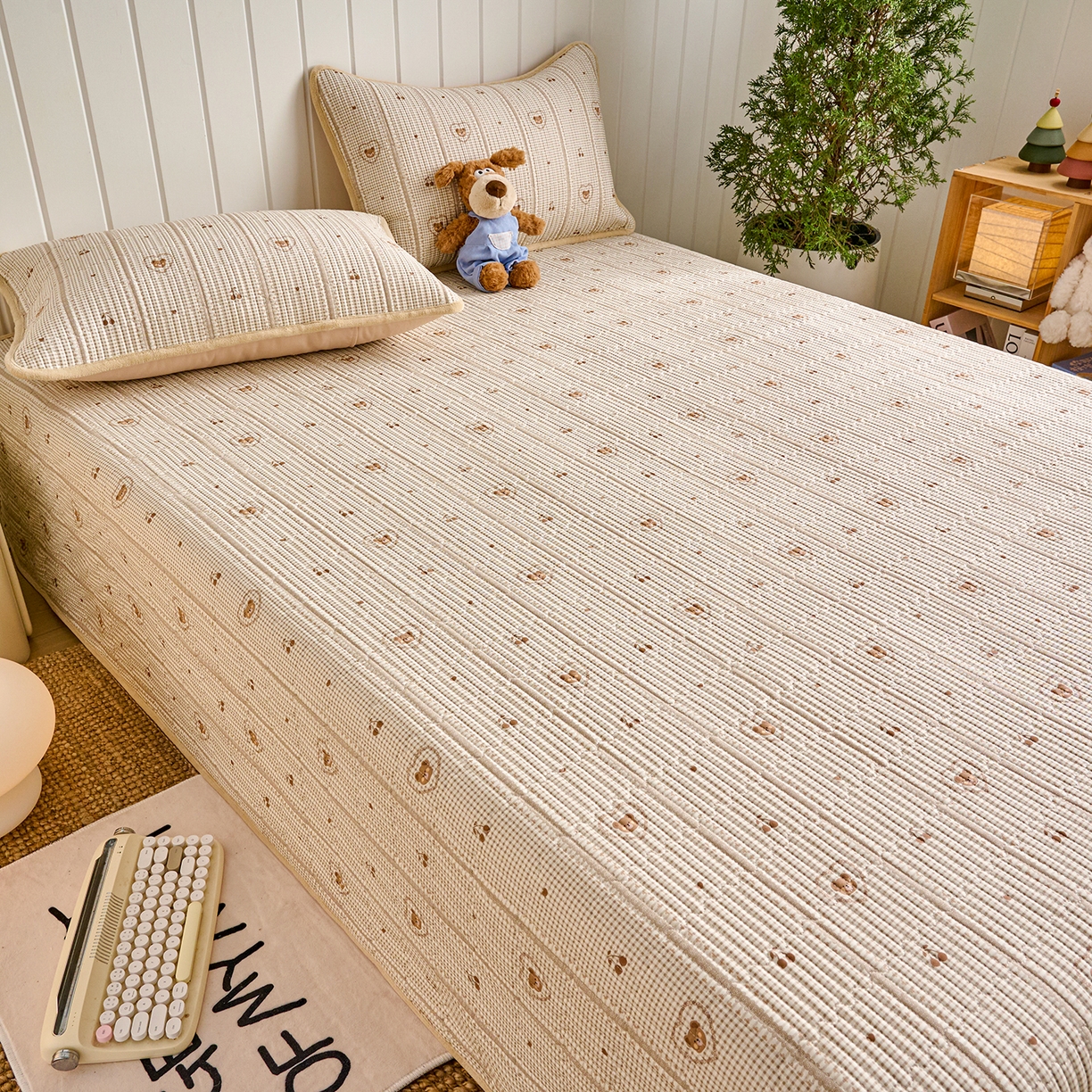 91家纺网 家纺一手货源 找家纺 X猫先生 2026新品A全棉B牛奶绒床盖一面全棉一面牛奶绒床盖炕盖加厚床单床垫四季款系列三 熊熊告白(A棉B绒）