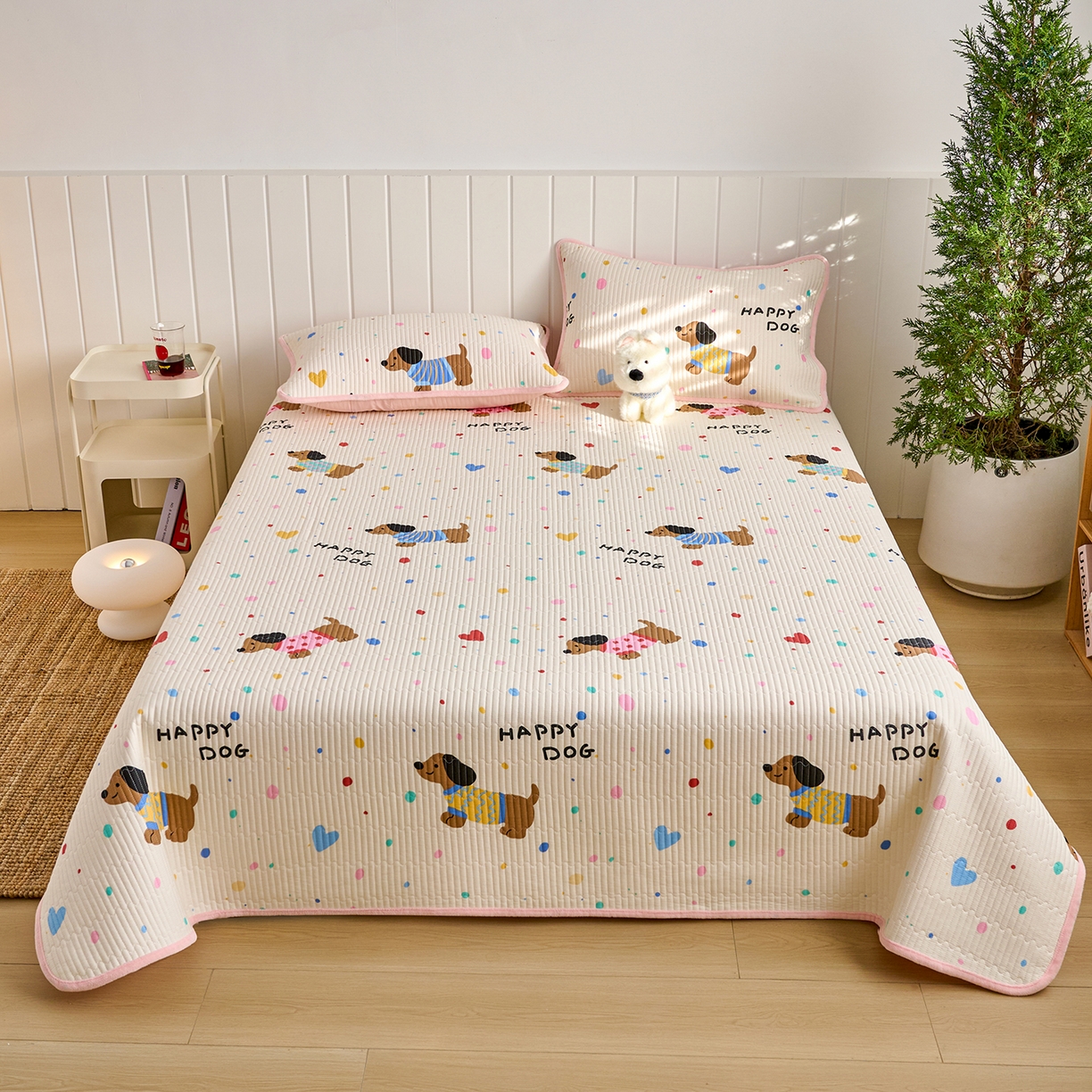 91家纺网 家纺一手货源 找家纺 X猫先生 2026新品A全棉B牛奶绒床盖一面全棉一面牛奶绒床盖炕盖加厚床单床垫四季款系列三 甜心汪星人（A棉B绒）