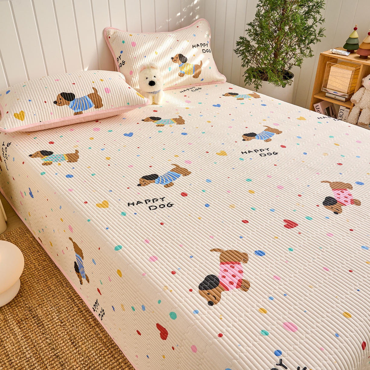 91家纺网 家纺一手货源 找家纺 X猫先生 2026新品A全棉B牛奶绒床盖一面全棉一面牛奶绒床盖炕盖加厚床单床垫四季款系列三 甜心汪星人（A棉B绒）