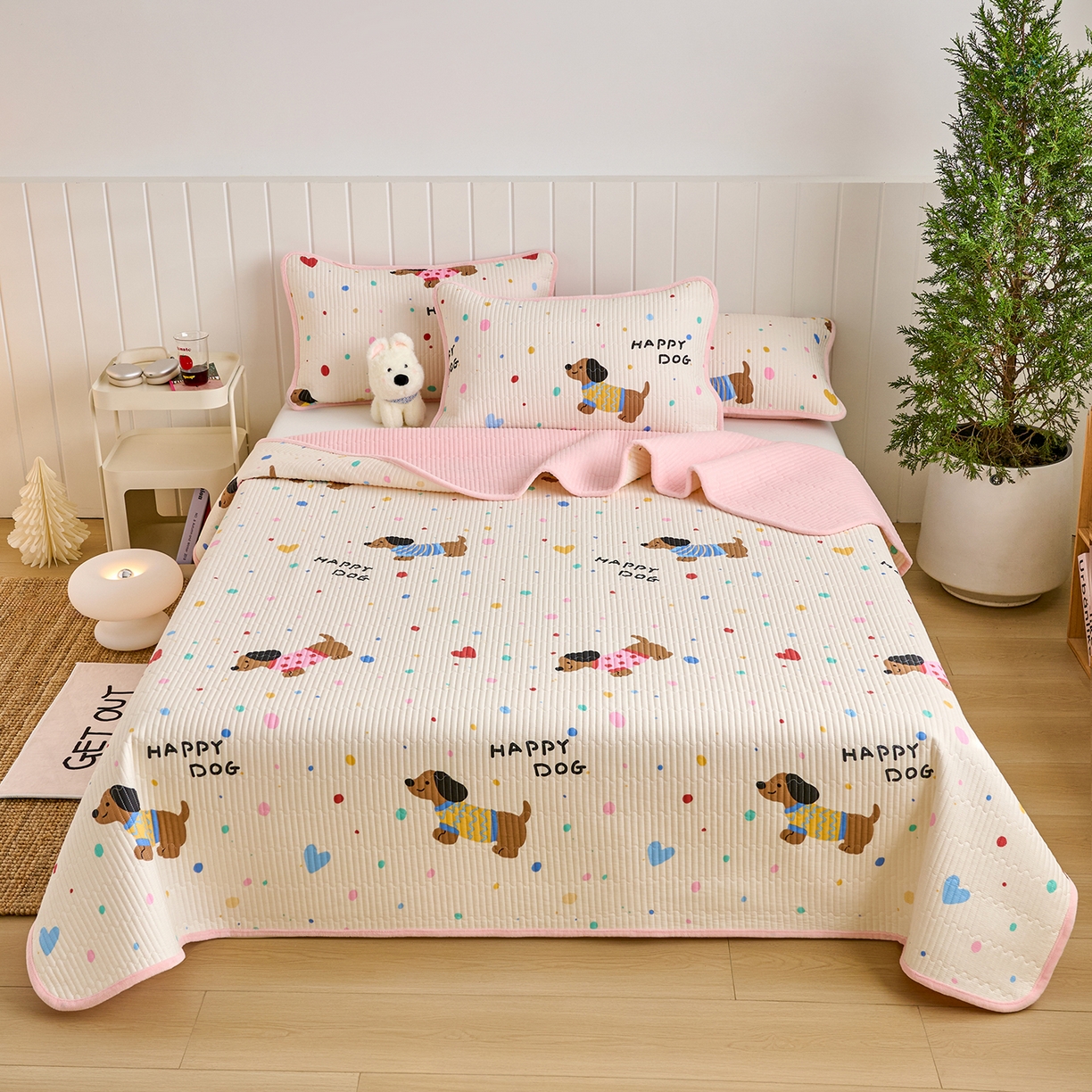 91家纺网 家纺一手货源 找家纺 X猫先生 2026新品A全棉B牛奶绒床盖一面全棉一面牛奶绒床盖炕盖加厚床单床垫四季款系列三 甜心汪星人（A棉B绒）