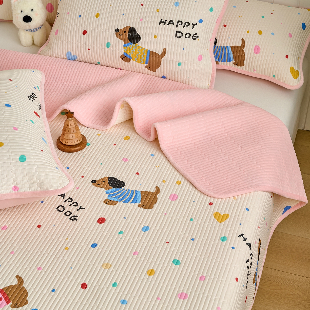 91家纺网 家纺一手货源 找家纺 X猫先生 2026新品A全棉B牛奶绒床盖一面全棉一面牛奶绒床盖炕盖加厚床单床垫四季款系列三 甜心汪星人（A棉B绒）