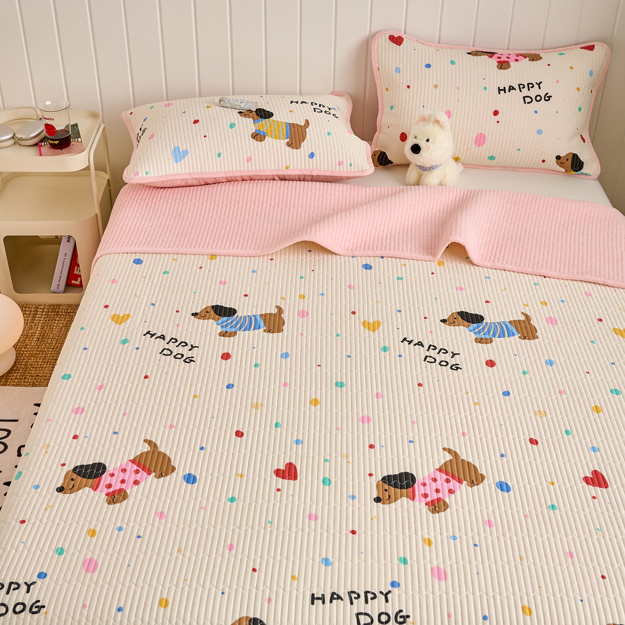 91家纺网 家纺一手货源 找家纺 X猫先生 2026新品A全棉B牛奶绒床盖一面全棉一面牛奶绒床盖炕盖加厚床单床垫四季款系列三 甜心汪星人（A棉B绒）