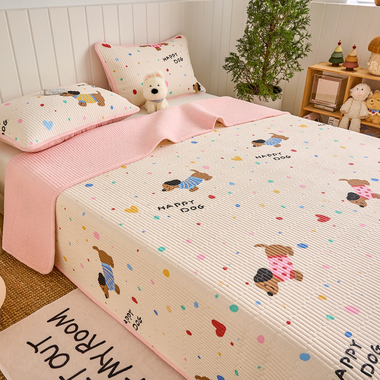 91家纺网 家纺一手货源 找家纺 X猫先生 2026新品A全棉B牛奶绒床盖一面全棉一面牛奶绒床盖炕盖加厚床单床垫四季款系列三 甜心汪星人（A棉B绒）