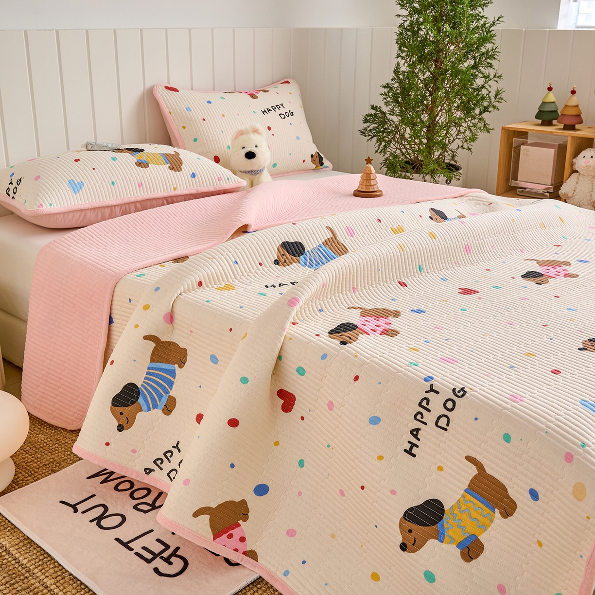 91家纺网 家纺一手货源 找家纺 X猫先生 2026新品A全棉B牛奶绒床盖一面全棉一面牛奶绒床盖炕盖加厚床单床垫四季款系列三 甜心汪星人（A棉B绒）