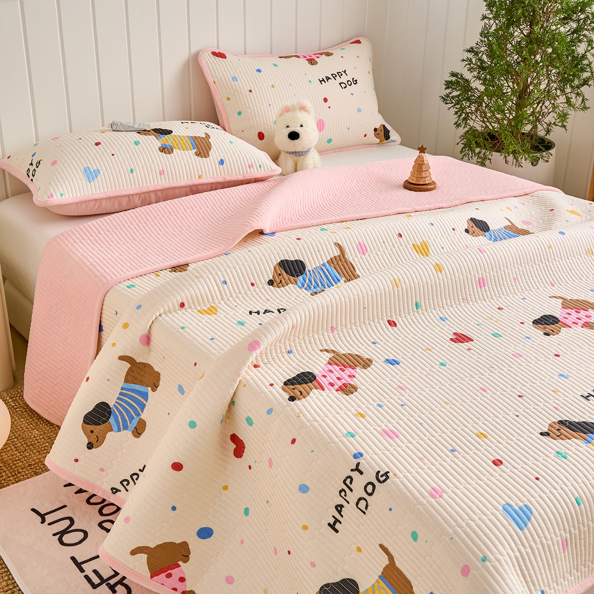 91家纺网 家纺一手货源 找家纺 X猫先生 2026新品A全棉B牛奶绒床盖一面全棉一面牛奶绒床盖炕盖加厚床单床垫四季款系列三 甜心汪星人（A棉B绒）