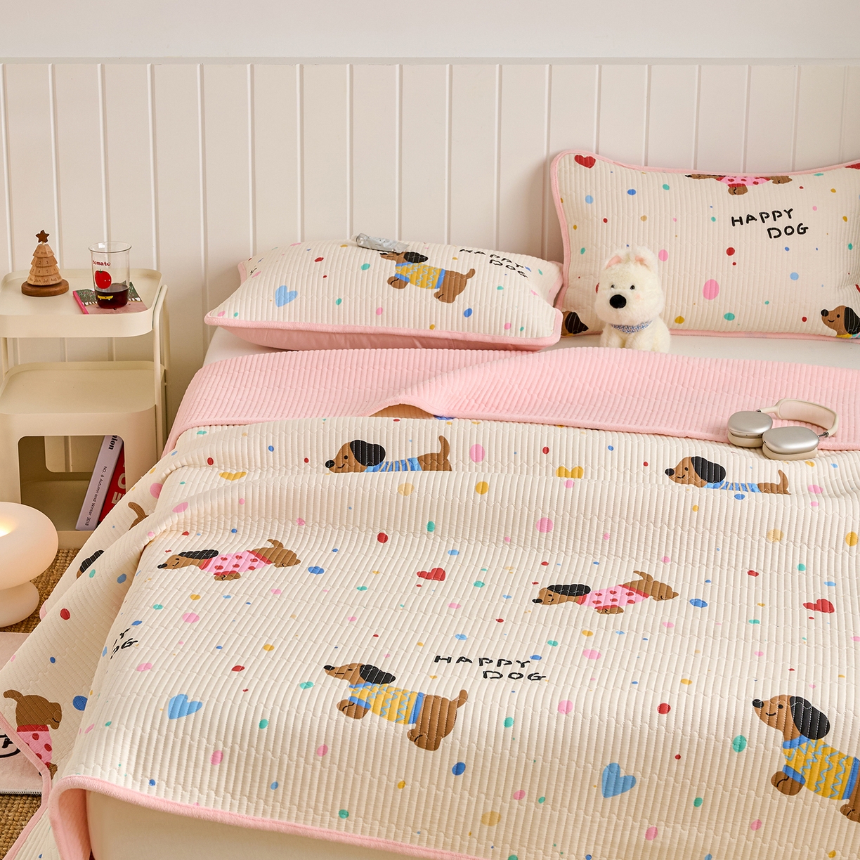 91家纺网 家纺一手货源 找家纺 X猫先生 2026新品A全棉B牛奶绒床盖一面全棉一面牛奶绒床盖炕盖加厚床单床垫四季款系列三 甜心汪星人（A棉B绒）