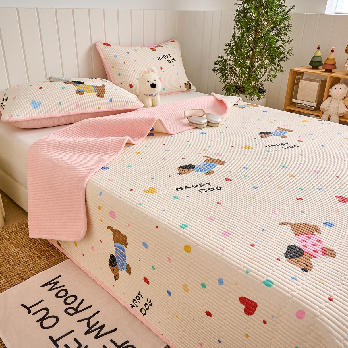 91家纺网 家纺一手货源 找家纺 X猫先生 2026新品A全棉B牛奶绒床盖一面全棉一面牛奶绒床盖炕盖加厚床单床垫四季款系列三 甜心汪星人（A棉B绒）