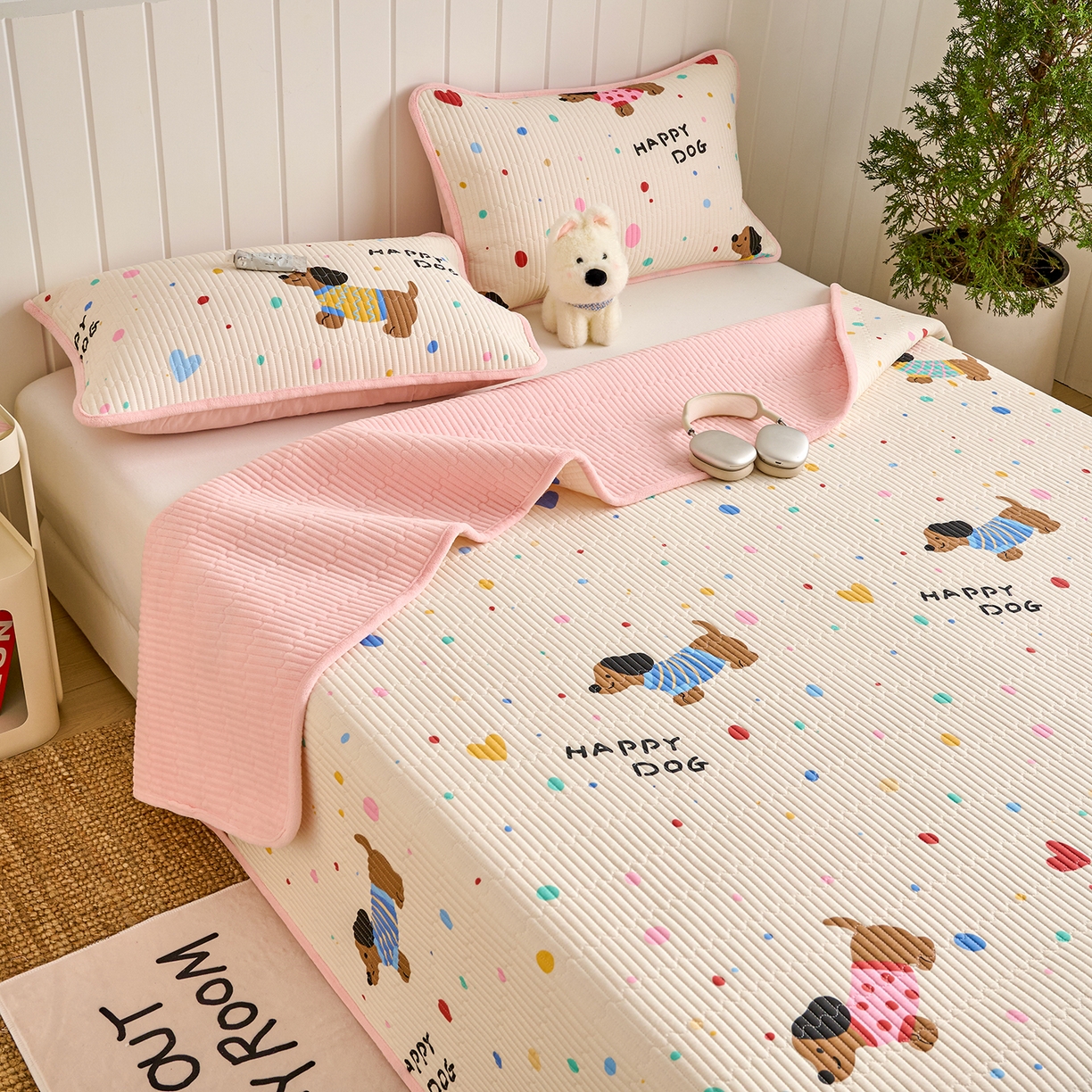 91家纺网 家纺一手货源 找家纺 X猫先生 2026新品A全棉B牛奶绒床盖一面全棉一面牛奶绒床盖炕盖加厚床单床垫四季款系列三 甜心汪星人（A棉B绒）