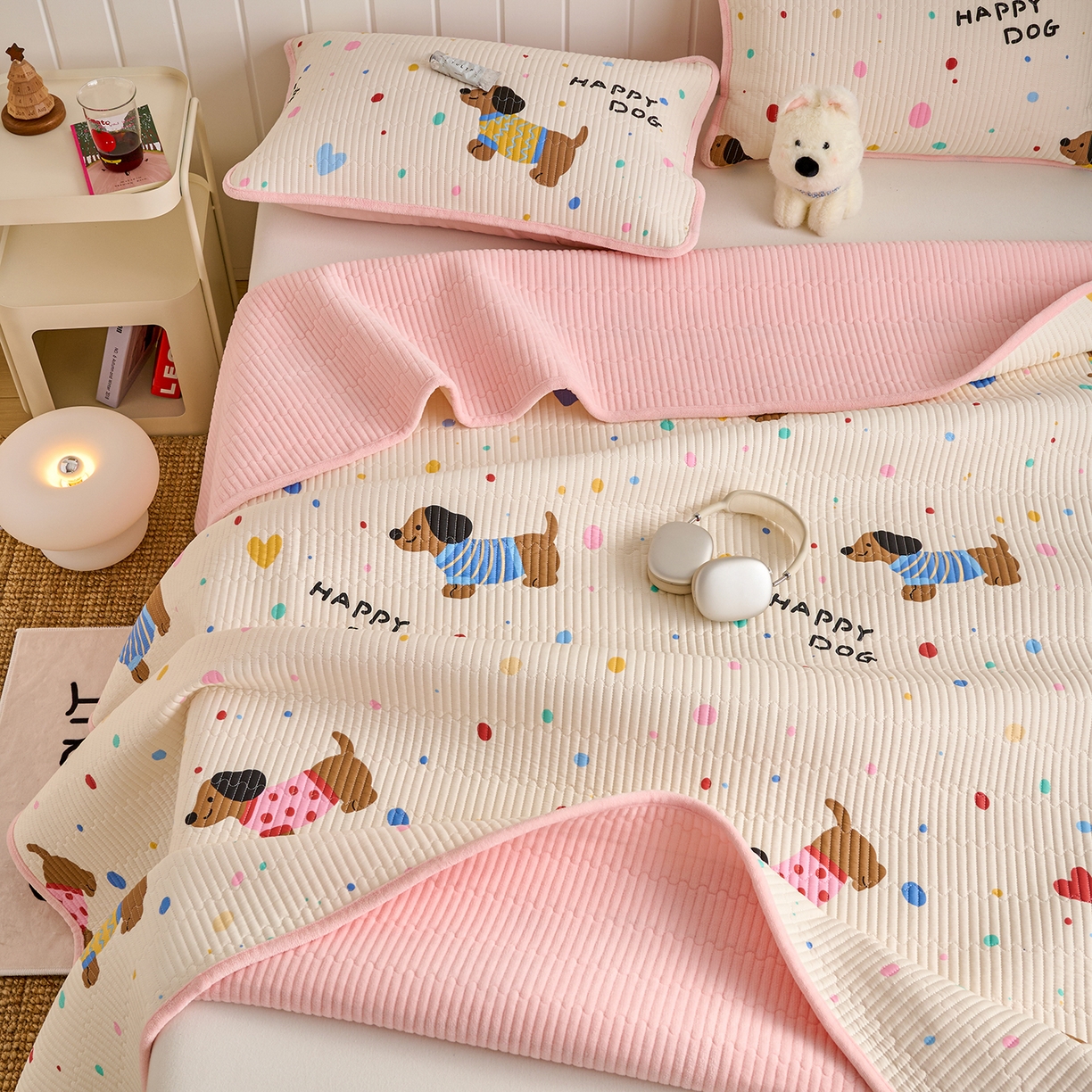 91家纺网 家纺一手货源 找家纺 X猫先生 2026新品A全棉B牛奶绒床盖一面全棉一面牛奶绒床盖炕盖加厚床单床垫四季款系列三 甜心汪星人（A棉B绒）