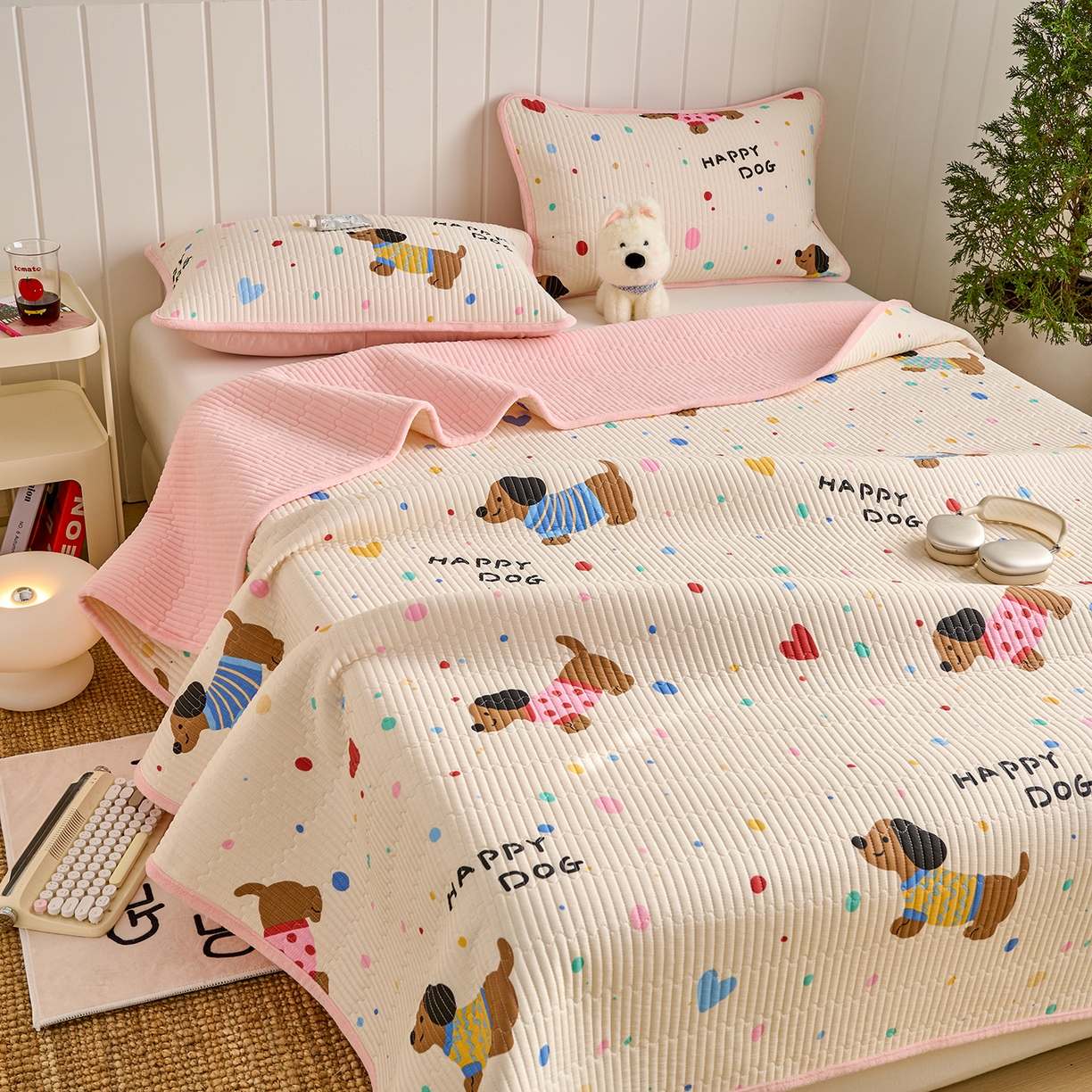 91家纺网 家纺一手货源 找家纺 X猫先生 2026新品A全棉B牛奶绒床盖一面全棉一面牛奶绒床盖炕盖加厚床单床垫四季款系列三 甜心汪星人（A棉B绒）