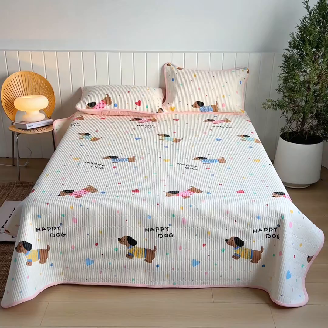 91家纺网 家纺一手货源 找家纺 X猫先生 2026新品A全棉B牛奶绒床盖一面全棉一面牛奶绒床盖炕盖加厚床单床垫四季款系列三 甜心汪星人（A棉B绒）