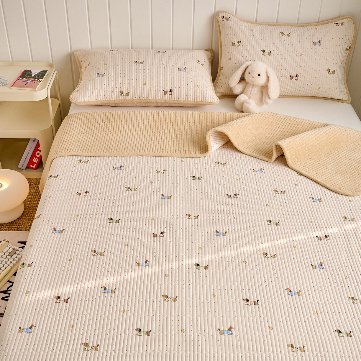 91家纺网 家纺一手货源 找家纺 X猫先生 2026新品A全棉B牛奶绒床盖一面全棉一面牛奶绒床盖炕盖加厚床单床垫四季款系列三 星星柯基（A棉B绒）