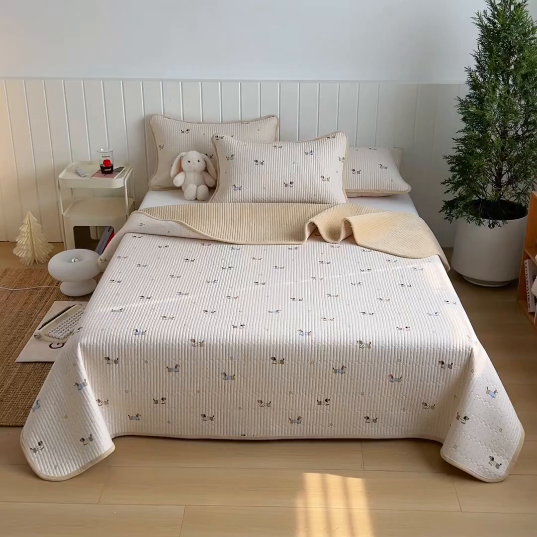 91家纺网 家纺一手货源 找家纺 X猫先生 2026新品A全棉B牛奶绒床盖一面全棉一面牛奶绒床盖炕盖加厚床单床垫四季款系列三 星星柯基（A棉B绒）