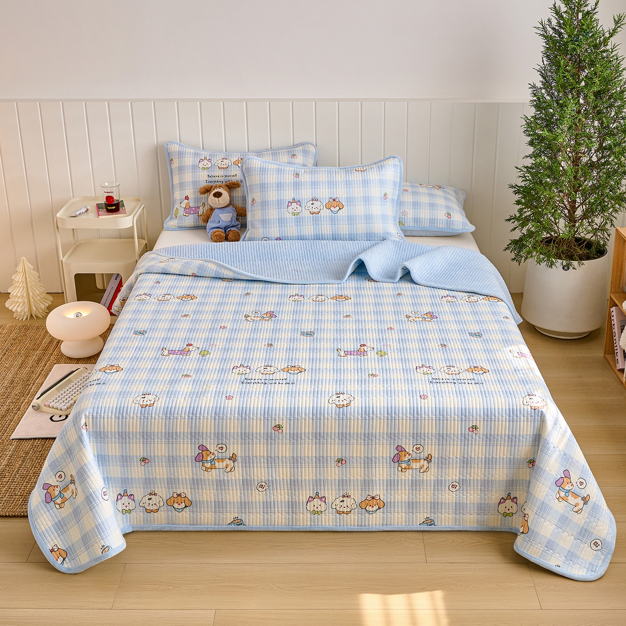 91家纺网 家纺一手货源 找家纺 X猫先生 2026新品A全棉B牛奶绒床盖一面全棉一面牛奶绒床盖炕盖加厚床单床垫四季款系列三 逗号日记（A棉B绒）