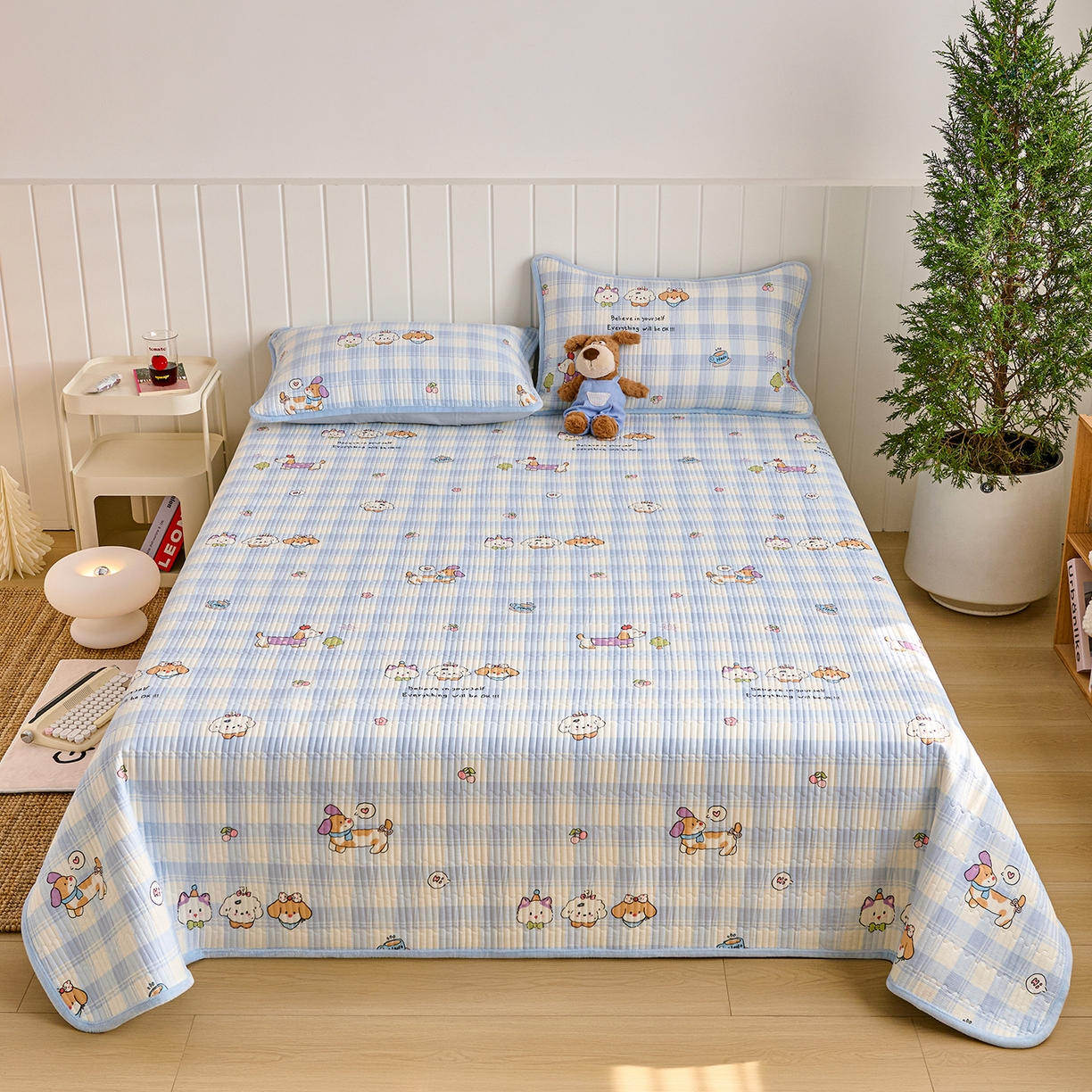 91家纺网 家纺一手货源 找家纺 X猫先生 2026新品A全棉B牛奶绒床盖一面全棉一面牛奶绒床盖炕盖加厚床单床垫四季款系列三 逗号日记（A棉B绒）